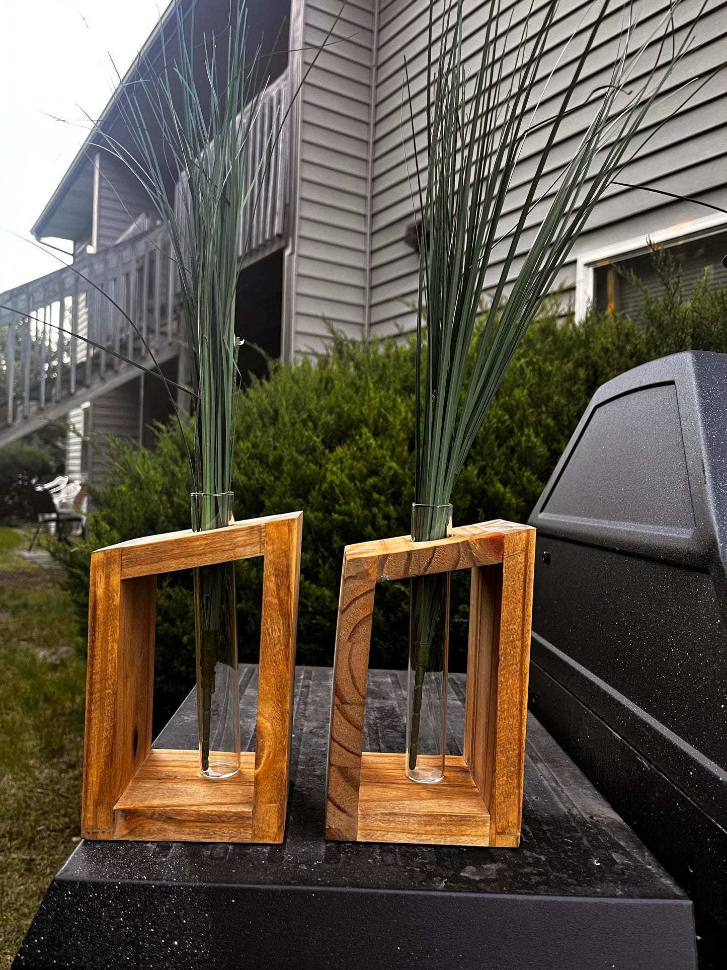 Wood & Glass vase (plant not included)